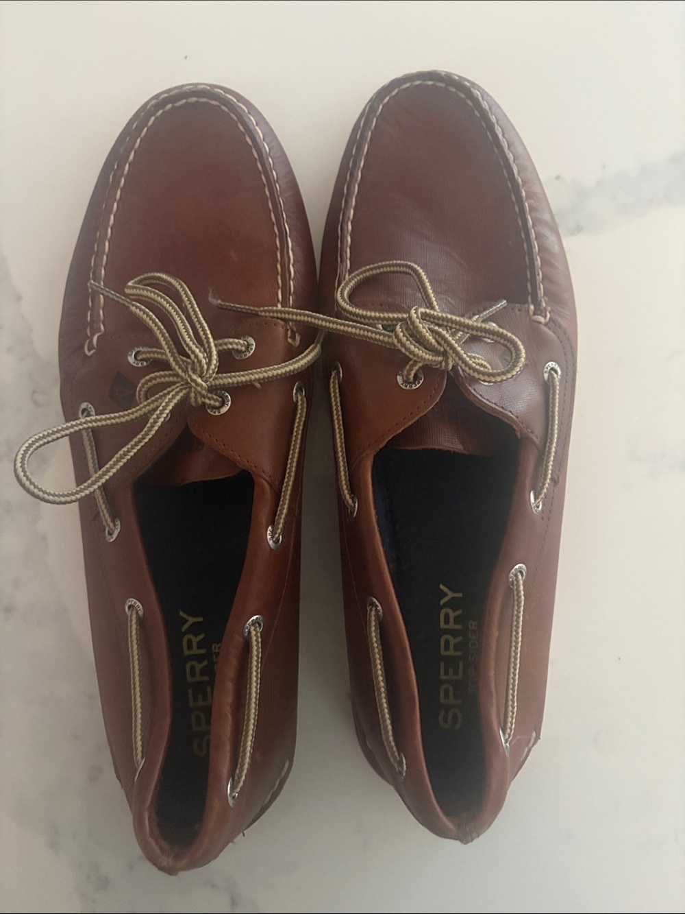 Sperry Chestnut Brown Leather Boat Shoes with Contrast Laces